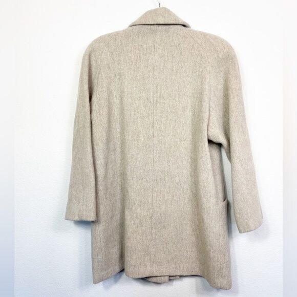 Herman Kay Vintage Wool Coat Oatmeal Tan Button-Up Lined Shoulder Pads Sze Large - Picture 4 of 8